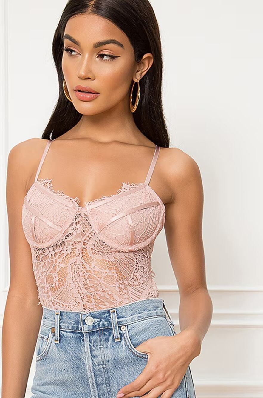 Bardot Britney Pink Lace Sleeveless Strap Cami Corset Underwire Bodysuit Top 8/M